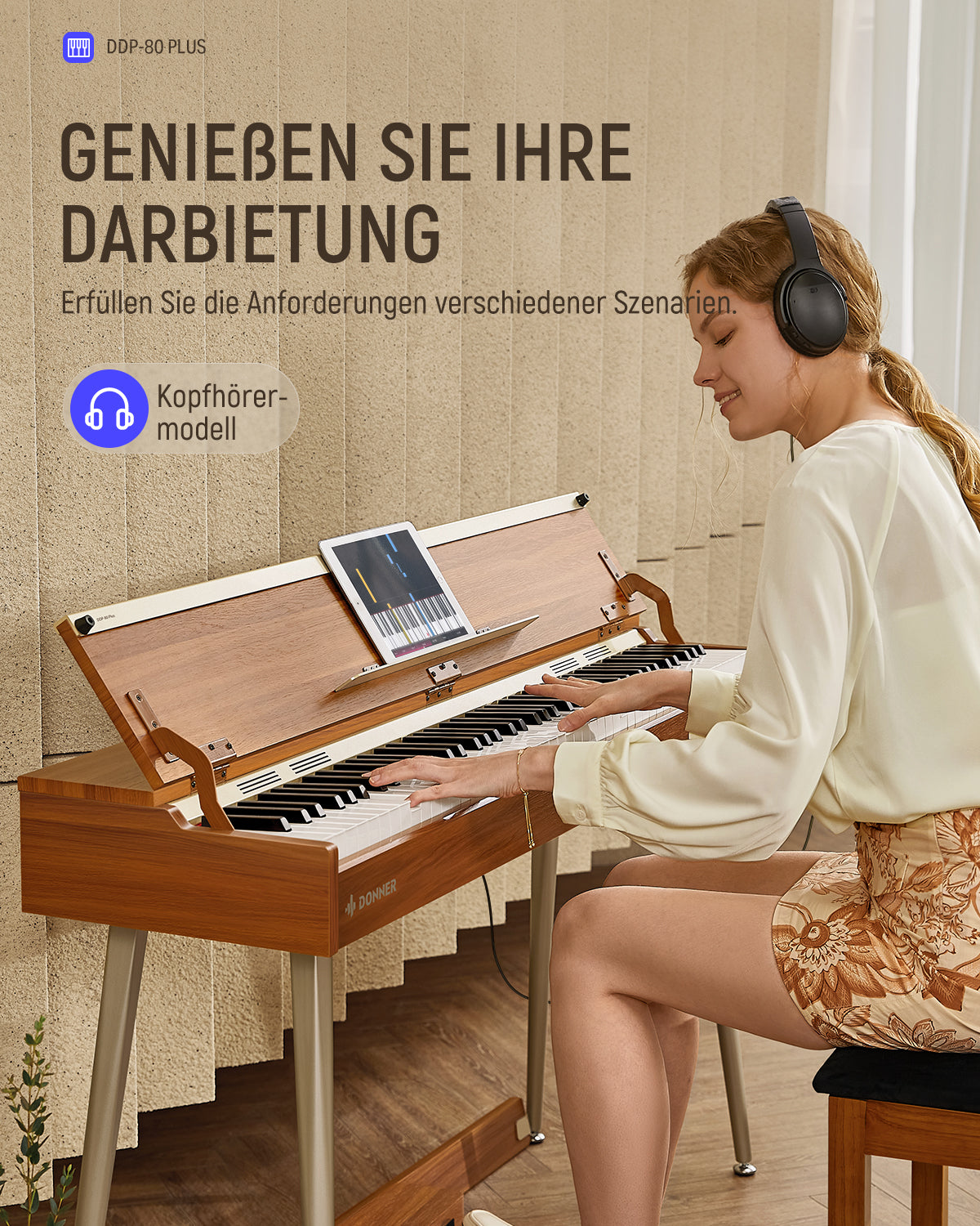 Donner DDP-80 PLUS Digital Piano mit halboffener Abdeckung