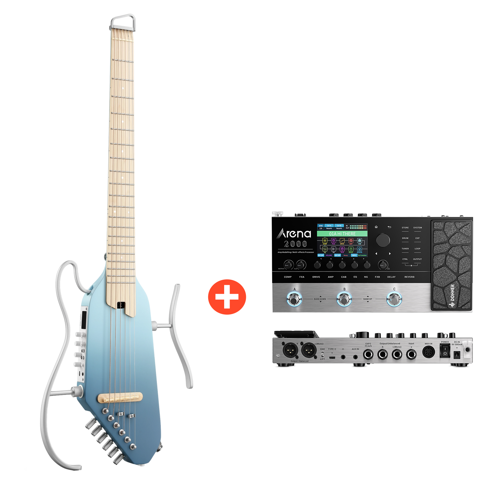 Donner HUSH™ I PRO Reisegitarre-Hawaii-Blau##