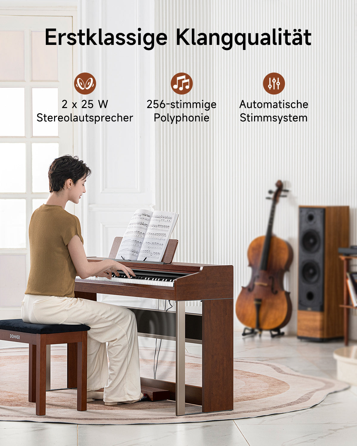 Donner DDP-200 PRO Digital Piano mit Touchscreen-Dunkelbraun##