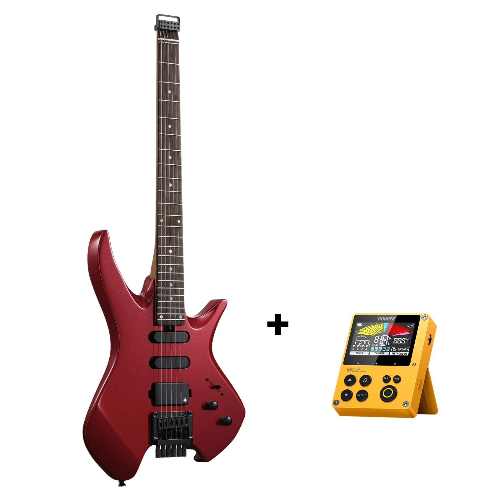 Donner HLX-500 Headless E-Gitarre-Metallic Red##
