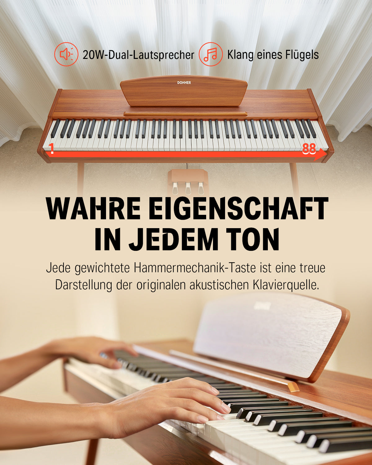 Donner DDP-80 Digital piano im Holzdesign-Natürlich##