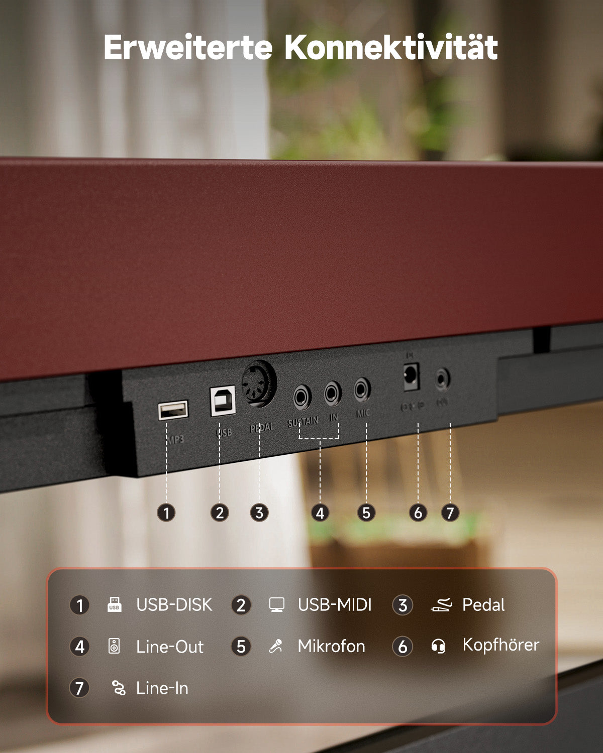 Donner DEP-16S Tragbares Digitalpiano mit Holzständer_Rot