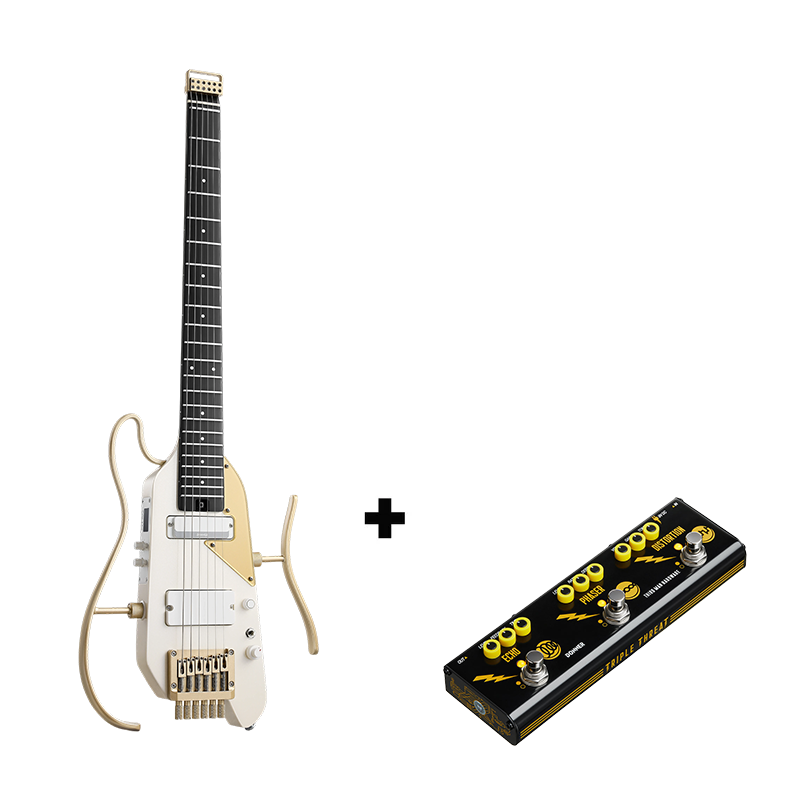 Donner HUSH™ X PRO Multi-Effekt-E-Gitarre-Weiß-Gold##