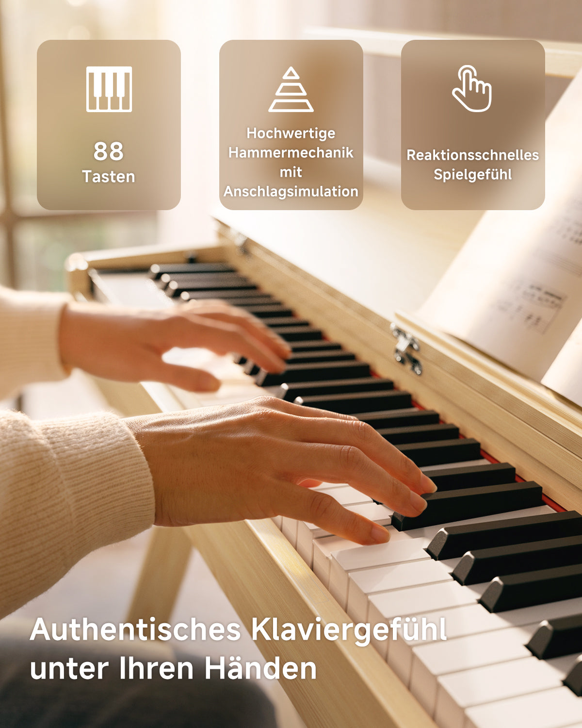 Donner OURA™ R300 Haushalts Digital Piano-Helle Holzfarbe##