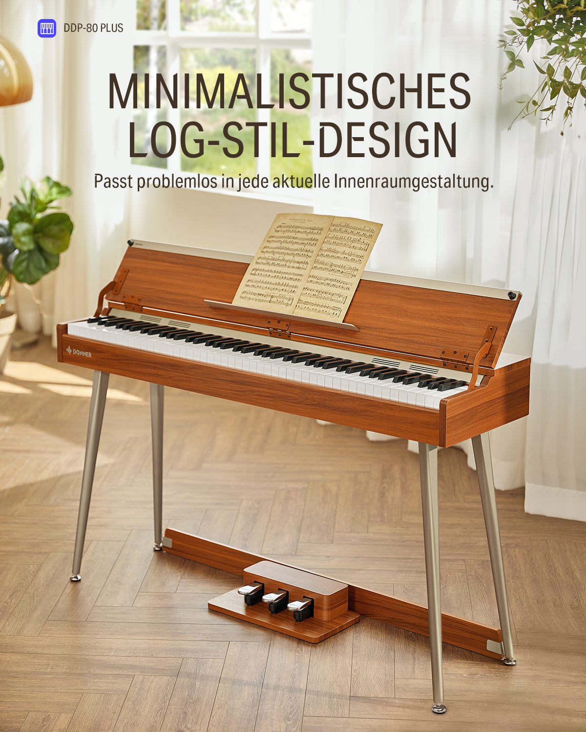 Donner DDP-80 PLUS Digital Piano mit halboffener Abdeckung