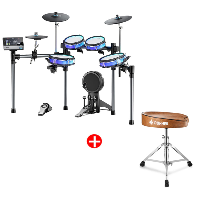 Donner BackBeat Elektronisches Schlagzeug E-Drum Set mit anpassbaren LED-Lichtern und 7-Zoll-Touchscreen