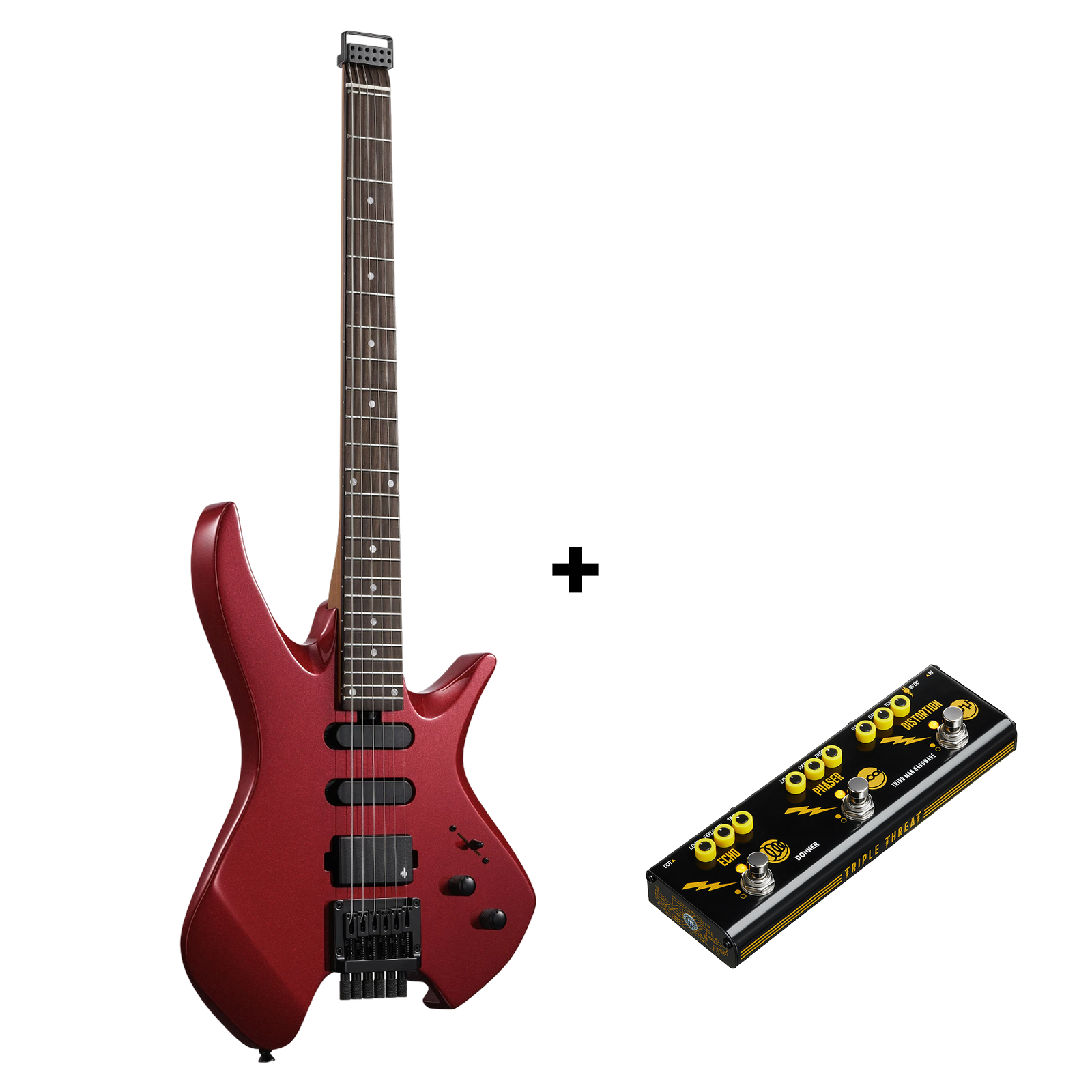 Donner HLX-500 Headless E-Gitarre-Metallic Red##