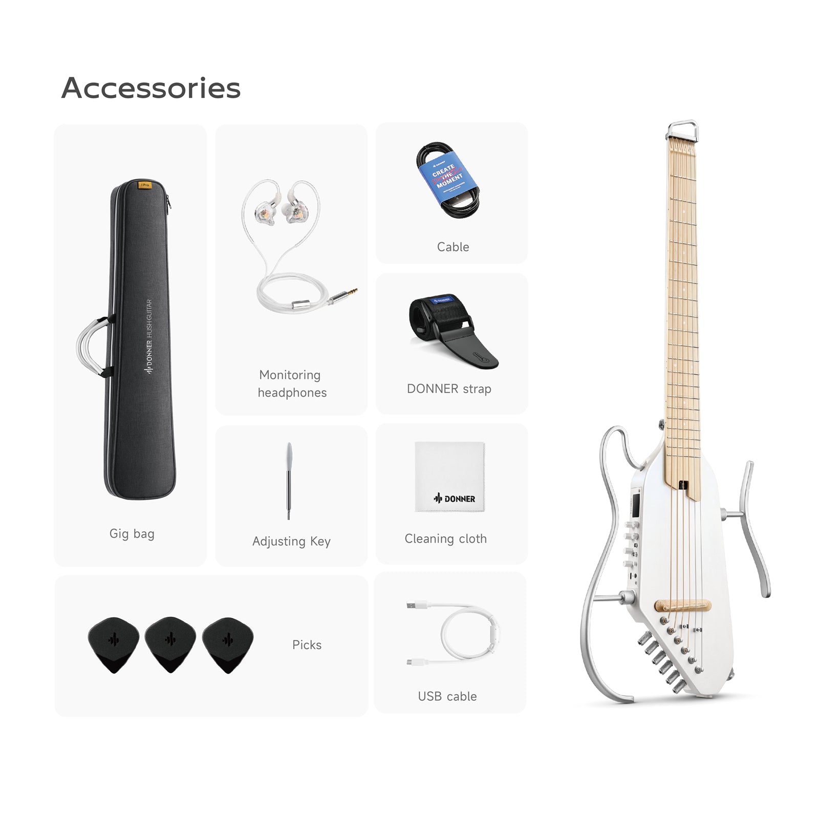 Donner HUSH™ I PRO Reisegitarre-Weiß##