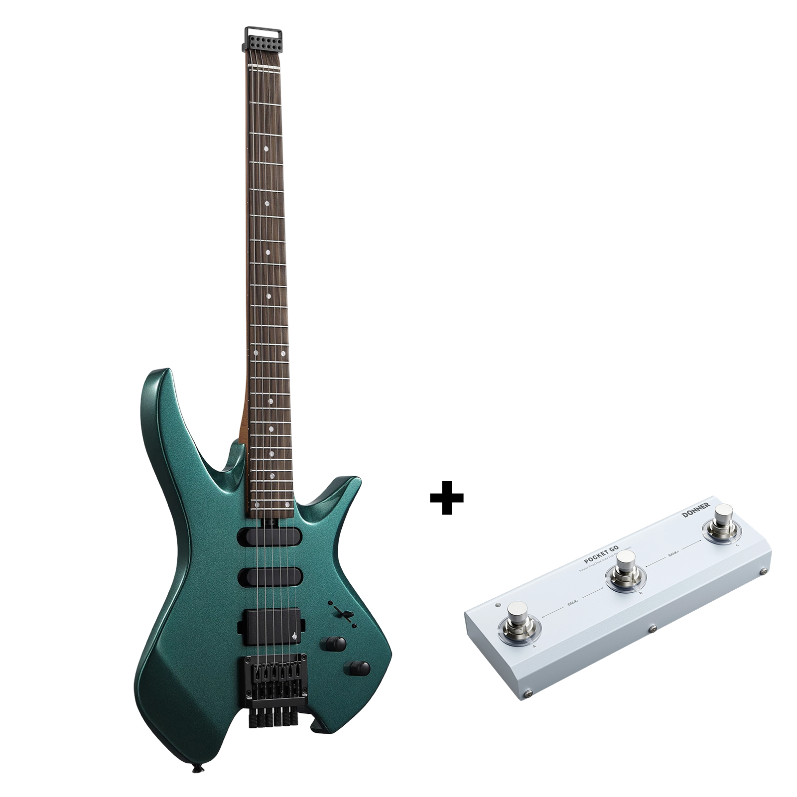 Donner HLX-500 Headless E-Gitarre-Sherwood Green##