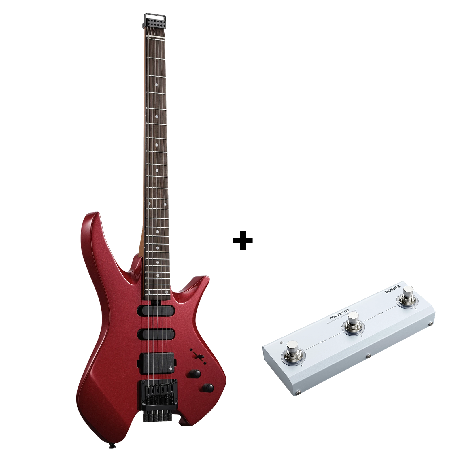 Donner HLX-500 Headless E-Gitarre-Metallic Red##