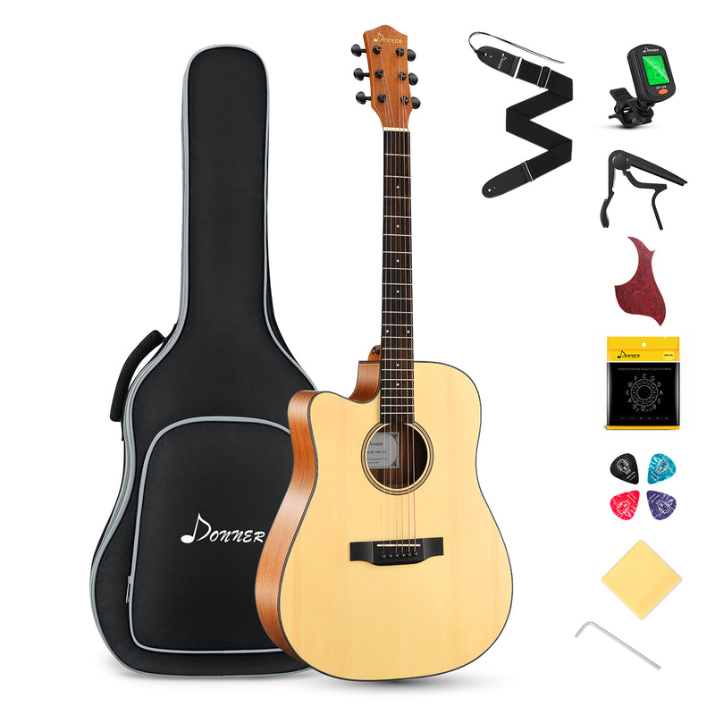 Donner DAG-1CL Linkshänder Akustik Gitarre 4/4 voller Größe Akustikgitarre Set Cutaway Anfänger Gitarren 41 Zoll Erwachsene Guitar mit Capo Plektren Gurt Saiten (Natur) - Donner music- DE