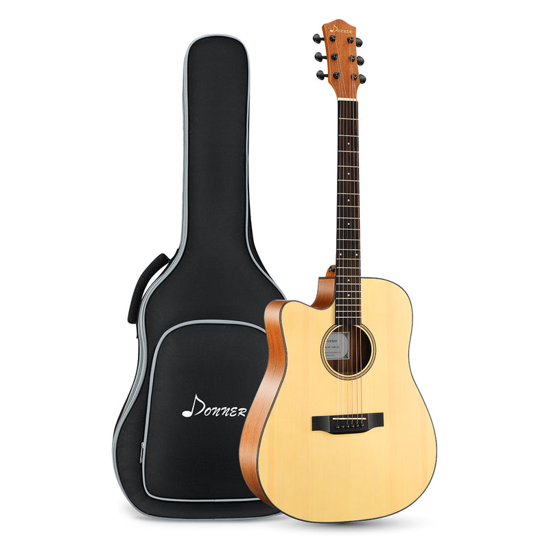 Donner DAG-1CL Linkshänder Akustik Gitarre 4/4 voller Größe Akustikgitarre Set Cutaway Anfänger Gitarren 41 Zoll Erwachsene Guitar mit Capo Plektren Gurt Saiten (Natur) - Donner music- DE