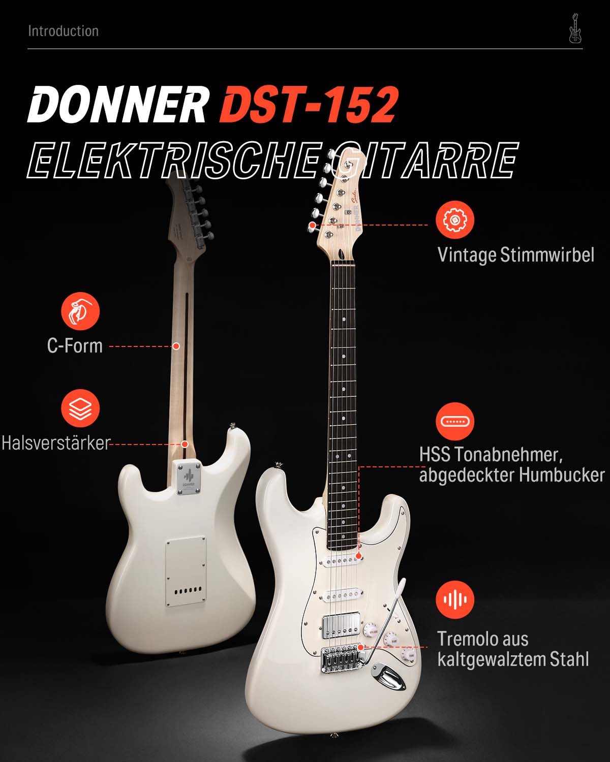 Donner DST-152 E-Gitarre Einsteiger Set ST Type 39 Zoll-DST-152W##
