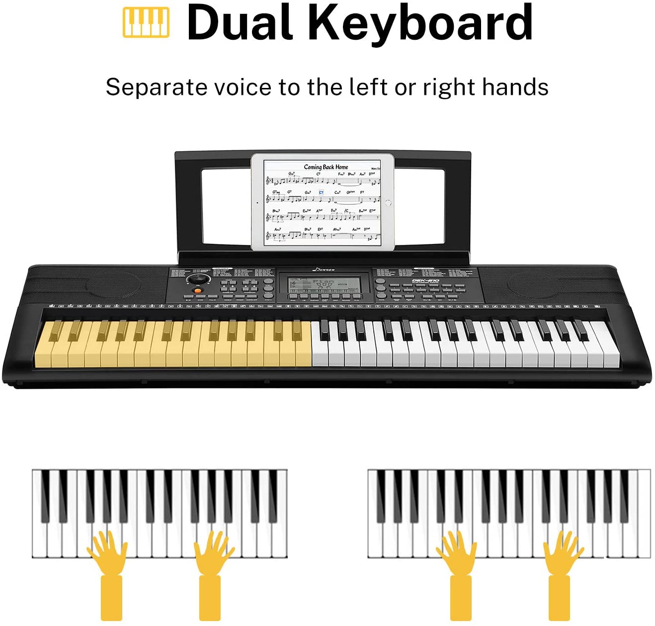 Donner DEK-610 61 Tasten Electronic Keyboard Digital Piano mit Notenblattständer und Mikrofon - Donner music- DE